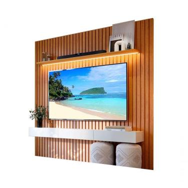 Imagem de Estante Home Para Sala Tv 75 Polegadas Ripado Cleean 2.2 Naturale Com Off White - Moveisaqui
