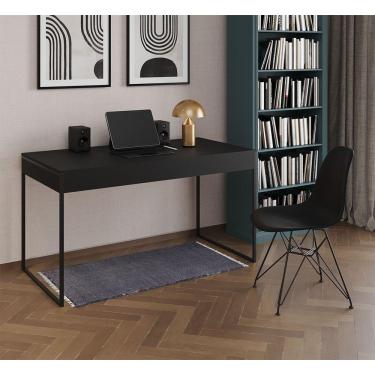 Imagem de Escrivaninha Industrial Escritório Malta Preta Com 1 Cadeira Eames Eiffel Preta Base Ferro Marrom