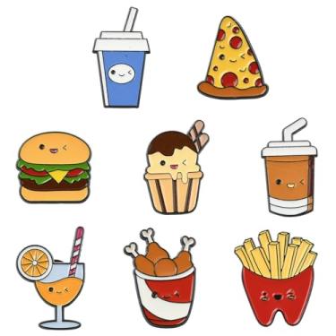 Imagem de UR URLIFEHALL 8 peças, 8 estilos, tema alimentar, broche esmaltado, alfinete, bebida, fast food, lapela emblemas para mochilas, roupas, xale, bolsa de vestido, artesanato DIY