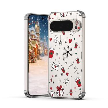 Imagem de XIMIZU Capa de telefone de Natal para Google Pixel 9 Pro XL, capa protetora de TPU macio cristalino antiarranhões antiqueda à prova de choque/coração amor feliz ano novo projetado para Google Pixel 9