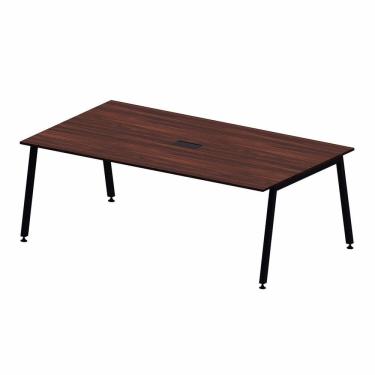 Imagem de Mesa Reunião Escritório Corporativo 6 Lugares 210cm X 120cm Caixa de Tomadas e Pés Metal Industrial Louro Preto/Preto