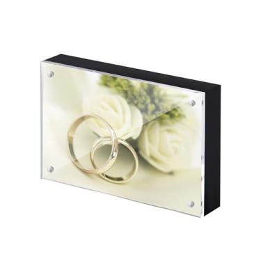 Imagem de UMICAL Moldura acrílica para fotos de 15 x 10 cm, 1 pacote de molduras transparentes, sem moldura, 10 x 15 cm, com frente magnética, transparente e painel traseiro de MDF preto, visor minimalista de