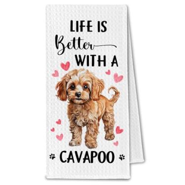 Imagem de ChissNook Cavapoo Gifts Toalhas de cozinha, Life is Better with a Cavapoo Toalhas de prato de chá para cozinha, presentes para amantes de donos de cães para mulheres, toalha de mão decorativa de
