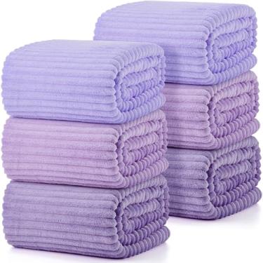 Imagem de Buryeah 6 peças de flanela cobertor de festa do pijama a granel para meninas galentines festa 102 x 152 cm Oeko-tex cobertor macio padrão colchão pijama spa sono casamento (conjunto gradiente roxo)