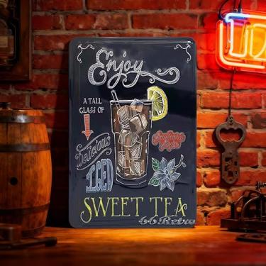 Imagem de 1 placa vintage de lata para bebida - Arte de parede de metal retrô chocolate leite e café para decoração de bar café, placa de bar de cerveja enferrujada e limonada, preta