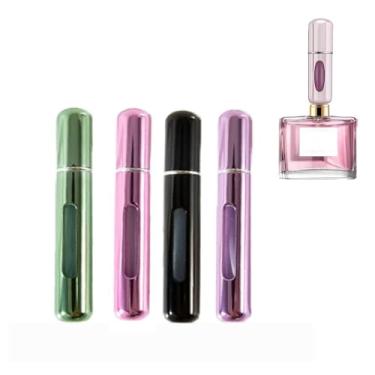 Imagem de Pacote com 4 atomizadores de perfume de 8 ml, mini frasco de spray de viagem de alumínio recarregável, bomba de pressão à prova de vazamento, atomizador de perfume portátil para bolsa, verde + rosa