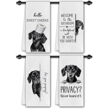Imagem de CosxHabitat Toalhas de mão de banheiro para cães Dachshund, decoração de banheiro Hello Sweet Cheeks, presentes para amantes de cães Weiner, presentes Doxie toalhas de mão decorativas para banheiro