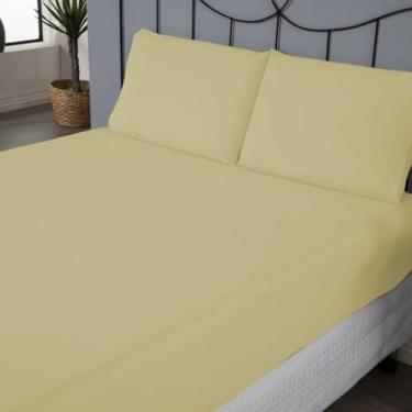 Imagem de Jogo de Lençol Casal Padrão, Percal 180 Fios, 3 Peças, Algodão e Poliéster, com Elástico, 188x138x30cm, 2 Fronhas 70x50cm (Amarelo)