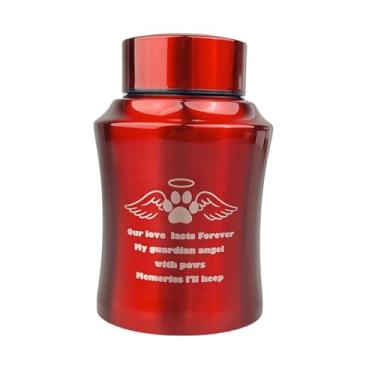 Imagem de ShengJingRH1990 Urna de cremação vermelha média para animais de estimação – Urna de liga de alumínio para cinzas de cães ou gatos com design de pata e asas – tampa de parafuso segura – serve para
