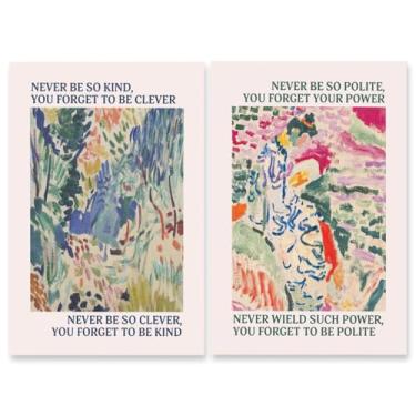 Imagem de Conjunto de pintura de arte de parede em tela abstrata, impressões coloridas modernas Never Be So Kind, tipografia inspiradora, sutil, citação motivacional, pôster, decoração estética para sala de