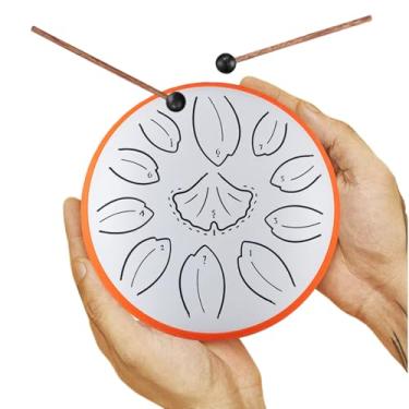 Imagem de Tambor de língua, 15 cm, 11 tons, tambor de língua de aço, folhas de ginkgo, instrumento de percussão de panela de aço para iniciantes, tambor de mão para meditação de cura sonora e ioga (branco)
