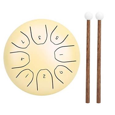 Imagem de Generic Bolsa de Tambor Handpan de Língua de Aço, Mini Tambor Etéreo Com Pés de Borracha, para Entusiastas Musicais, Material de Aço Carbono (Amarelo)