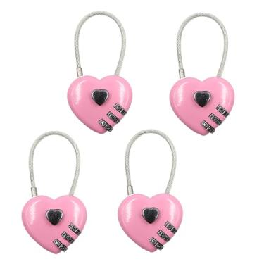 Imagem de Pacote com 4 cadeados combinados com código de 3 dígitos amor mini cadeado bonito em forma de coração para bagagem de viagem pequeno cadeado de armário combo com cabo de aço para mala mochila academia
