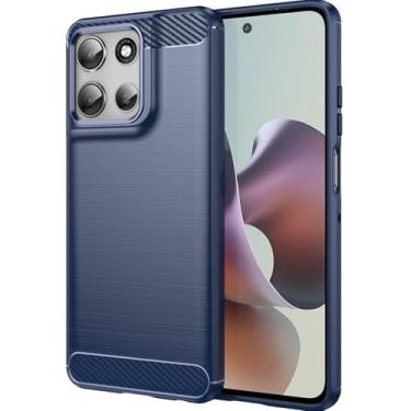 Imagem de Sidande Capa para Moto G56 5G Capa/Moto G66Y/Moto G66J, capa de telefone ultrafina com absorção de choque de fibra de carbono TPU capa protetora de borracha para Motorola Moto G56 5G azul marinho