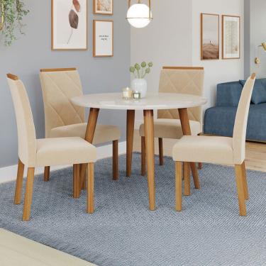 Imagem de Mesa de Jantar 4 Lugares Dani Fernanda com Vidro Madeira/Off White/Nude - Cimol