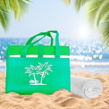 Imagem de Esteira De Praia Dobravél Com Alça de Bolsa Férias Verão Piquenique(Verde)