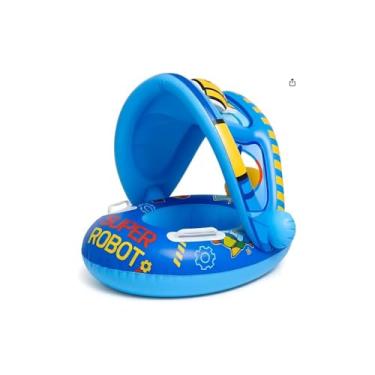 Imagem de Boia Infantil com Cobertura Solar, PVC, 66x66cm, Assento com Proteção Lateral para Crianças Acima de 12 Meses, Inflável para Piscina