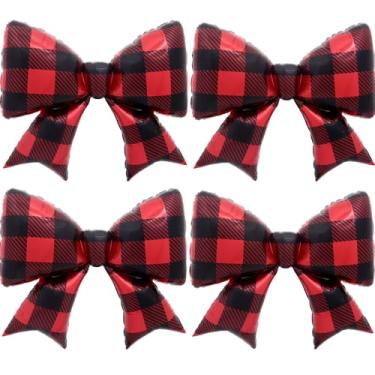 Imagem de Balões de folha de arco xadrez buffalo, balões xadrez buffalo, balões de mylar com arco xadrez preto e vermelho para decoração rústica de festa de Natal, suprimentos de festa de lenhador, festa na