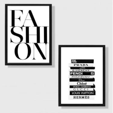 Imagem de Kit 2 Quadros Livros Fashion 45X34 Com Vidro Preta - Quadros On-Line