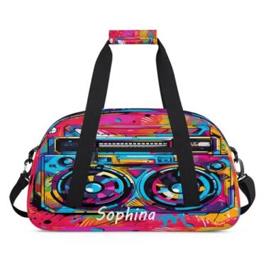 Imagem de Bolsa esportiva personalizada, rádio, música, colorida, com nome, bolsa de dormir personalizada, bolsa de fim de semana, bolsa de treino para dança, balé, academia, ginástica, mala, viagem, presente