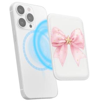 Imagem de Suporte magnético para iPhone, carteira fina de couro PU, capa para cartão, capa traseira para cartão, acessório de telefone fofo