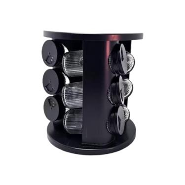 Imagem de Porta Temperos Giratório com 9 Potes de Vidro Base Preta Redonda Organizador de Condimentos para Cozinha