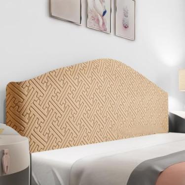Imagem de Capa elástica para cabeceira de cama, capa de cabeceira de cama em forma de arco, resistente ao desbotamento, não passar a ferro, lavável, para suíte master, cama de hóspedes, casa de férias - Curry |