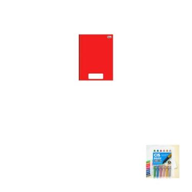 Imagem de Kit Caderno Brochura Capa Dura PEPPER Vermelho 80 Folhas + Caneta Esferográfica e Marcadores Artísticos