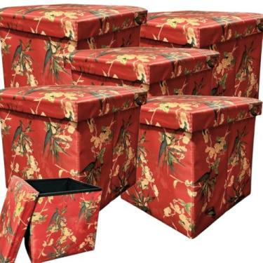 Imagem de Puff e Baú Dobrável Decorativo 2 em 1-30x30cm (05, Floral Vermelho)