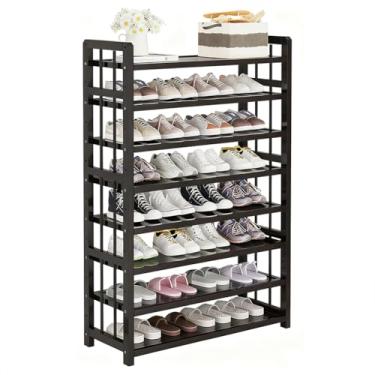Imagem de SPXMQSS Sapateira independente, suporte de sapato de bambu estável de 6/8 andares, sapateira estreito e alto, grande capacidade para entrada, corredor, entrada 8 camadas 50 x 26 x 121 cm