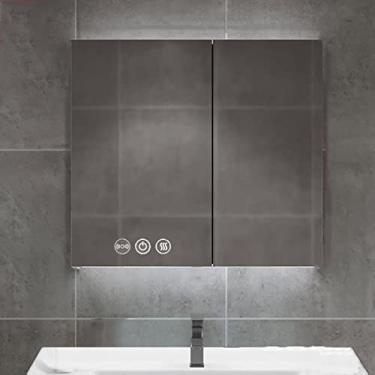 Imagem de Armários de banheiro com luzes, armários de espelho de banheiro SPXMQSS inteligente anti-neblina sensor humano de escurecimento contínuo com prateleiras espelho de LED armário montado na parede com