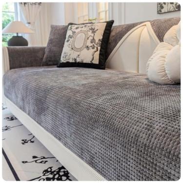 Imagem de SPXMQSS Capas de sofá para sofá, capa de sofá seccional, macia de chenille, capa de sofá de 1/2/3/4 lugares, protetor de móveis em forma de L, capa universal antiderrapante para sofá B 110 x 110 cm