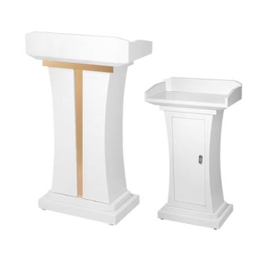 Imagem de SPXMQSS Pódio de chão, púlpito com área de leitura larga e compartimento de armazenamento alto púlpito suporte para igrejas, conferências, discursos, casamentos, 68 x 36 x 113 cm branco