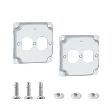 Imagem de Tampa de caixa elétrica de receptáculo duplex quadrado de 10 cm, capa de trabalho exposta para caixa de tomada elétrica de 10 x 10 cm (pacote com 2)
