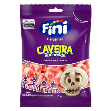 Imagem de Bala de Gelatina Fini Caveira Recheada Sabor Nata e Cereja 80g