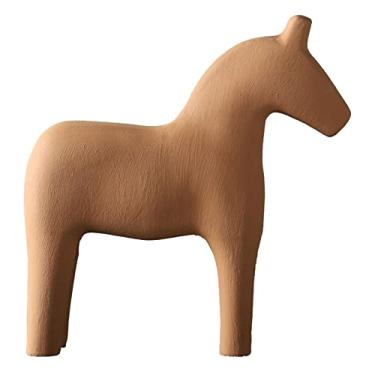 Imagem de GLOGLOW Estatueta de Cavalo de Madeira, Estátua de Madeira de Pinho Pintada à Mão, Ornamento Animal de Cor Pura Simples para Decoração de Mesa de Escritório Doméstico (Cáqui #13)