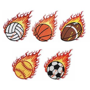 Imagem de 5 peças de remendos bordados para bolas esportivas, decoração compacta, 5 padrões de adesivos de tecido bordado para bolas esportivas, adequados para jaquetas, jeans, vestidos e decoração de calças