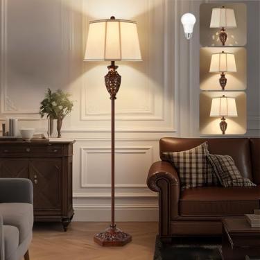 Imagem de Luvkczc Luminária de chão vintage - design de luz oca esculpida de 6 lados em resina marrom, lâmpada de pé moderna de meados do século para sala de estar, quarto, estudo (lâmpada incluída)