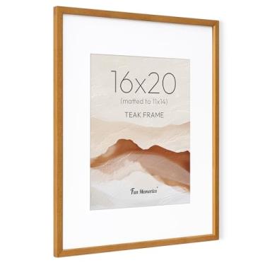 Imagem de Moldura para fotos de 40,6 x 50,8 cm, moldura de madeira de teca maciça natural com vidro temperado HD, moldura de madeira simples moderna de 40,6 x 50,8 cm fosca para fotos de 28 x 35,5 cm, tela de