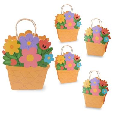 Imagem de Cheerland Sacos de presente de flores de papel com alças para festa de chá e lembrancinhas florais de aniversário para chá de flores silvestres chá de bebê meninas artigos de festa de aniversário e