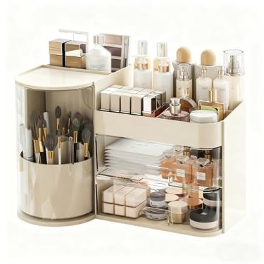 Imagem de FYABREEK Organizador de maquiagem 35,5 cm P x 21,1 cm L x 23 cm A, organizador de cosméticos com gavetas, bancada, organizador de cuidados com a pele para vitrine de cosméticos e porta-pincéis