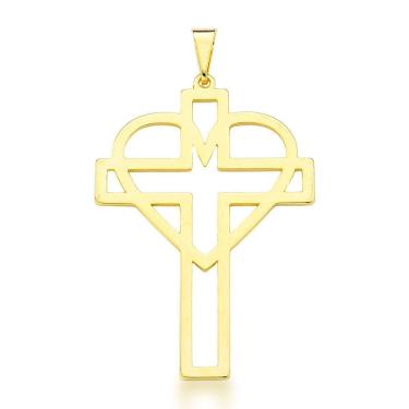 Imagem de Pingente Crucifixo Vazado Com Coração Banhado Ouro 18k