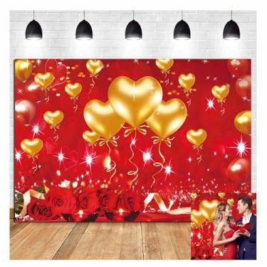 Imagem de Pano de fundo fotográfico de 1,8 x 1,8 m para o dia dos namorados, balão de coração em ouro vermelho, para fotos, casamento, aniversário, chá de bebê, chá de bebê, dia das mães, festa, banner