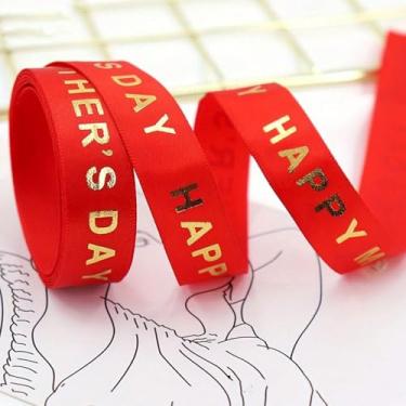 Imagem de 1 rolo de fita para mãe de 5 jardas - fita feliz dia das mães para embrulho e buquês, material de artesanato em tecido para o dia dos namorados, decoração de presente de casamento e festa (vermelho)