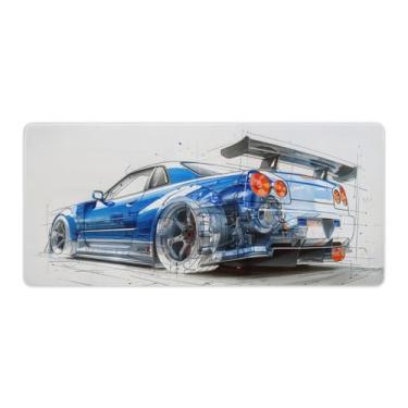 Imagem de JDM Car R34 Desenhos Cool Design Grande Gaming Mouse Pad Base de Borracha Antiderrapante Tapete de Mesa Laptop Acessórios de Computador Suprimentos Bloco de Escrita para Escritório Casa 40 x 90 cm
