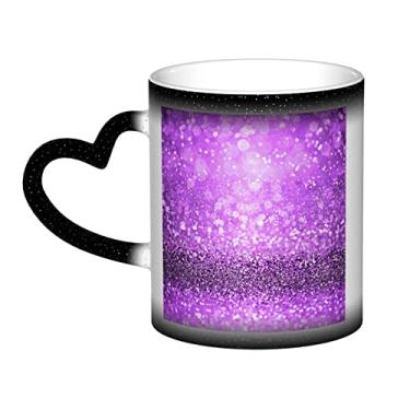Imagem de Xícara de café divertida com glitter roxo cintilante, copo de cerâmica que muda de cor sensível ao calor 12 Oz, para café/chá/leite/cacau, para adolescente/aniversário/festival/presentes