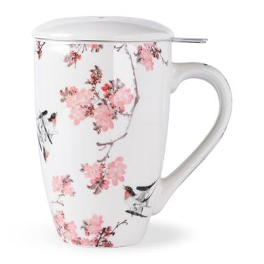 Imagem de AmorArc Caneca de chá de porcelana com infusor e tampa, xícara de chá de 510 g com alça para chá de folhas soltas, presente para amantes de chá de homens e mulheres