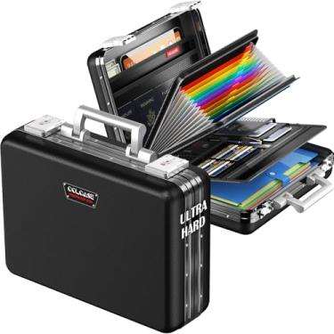 Imagem de COLCASE Caixa de documentos à prova de fogo, capa ultra rígida à prova de fogo com trava TSA moldura de alumínio sem zíper cofre rígido para documentos objetos de valor, passaportes preto