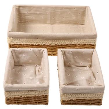 Imagem de Cesta de armazenamento tecida à mão, organizador de palha, solução de armazenamento retangular elegante e durável para sala de estar, quarto, escritório, material de palha