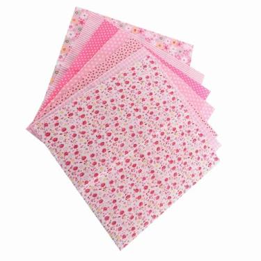 Imagem de Aqur2020 Tecido de Algodão, 3 Tipos, 7 Peças de Roupa de Cama Pré-cortada, Faça você Mesmo, Lençóis Quadrados Variados Com Pacote de Quartos Macios para Costura de Patchwork, (Série rosa 2)